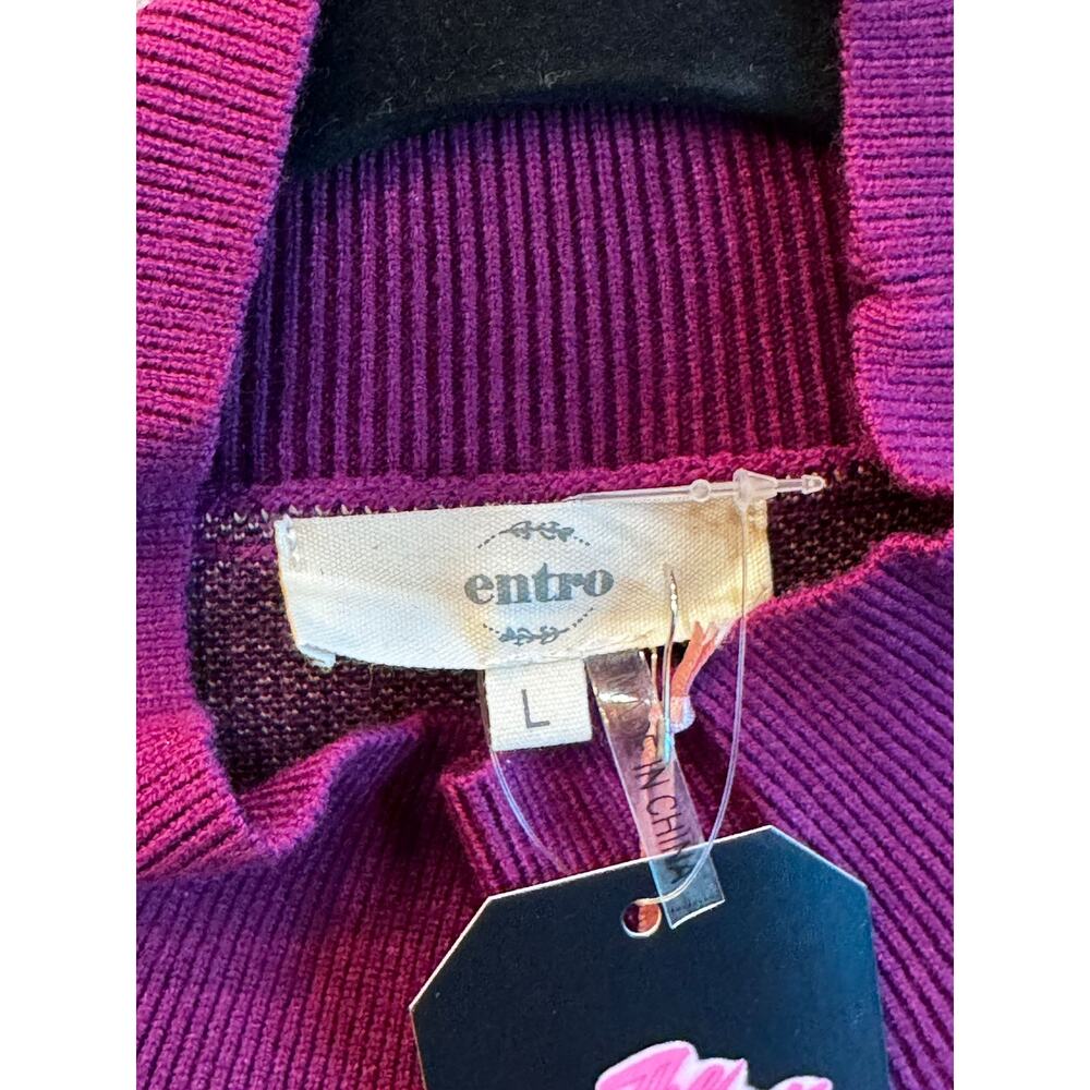 Entro Knit Sweater with Side Slit Purple Leopard Print L NWT - Picture 4 of 10